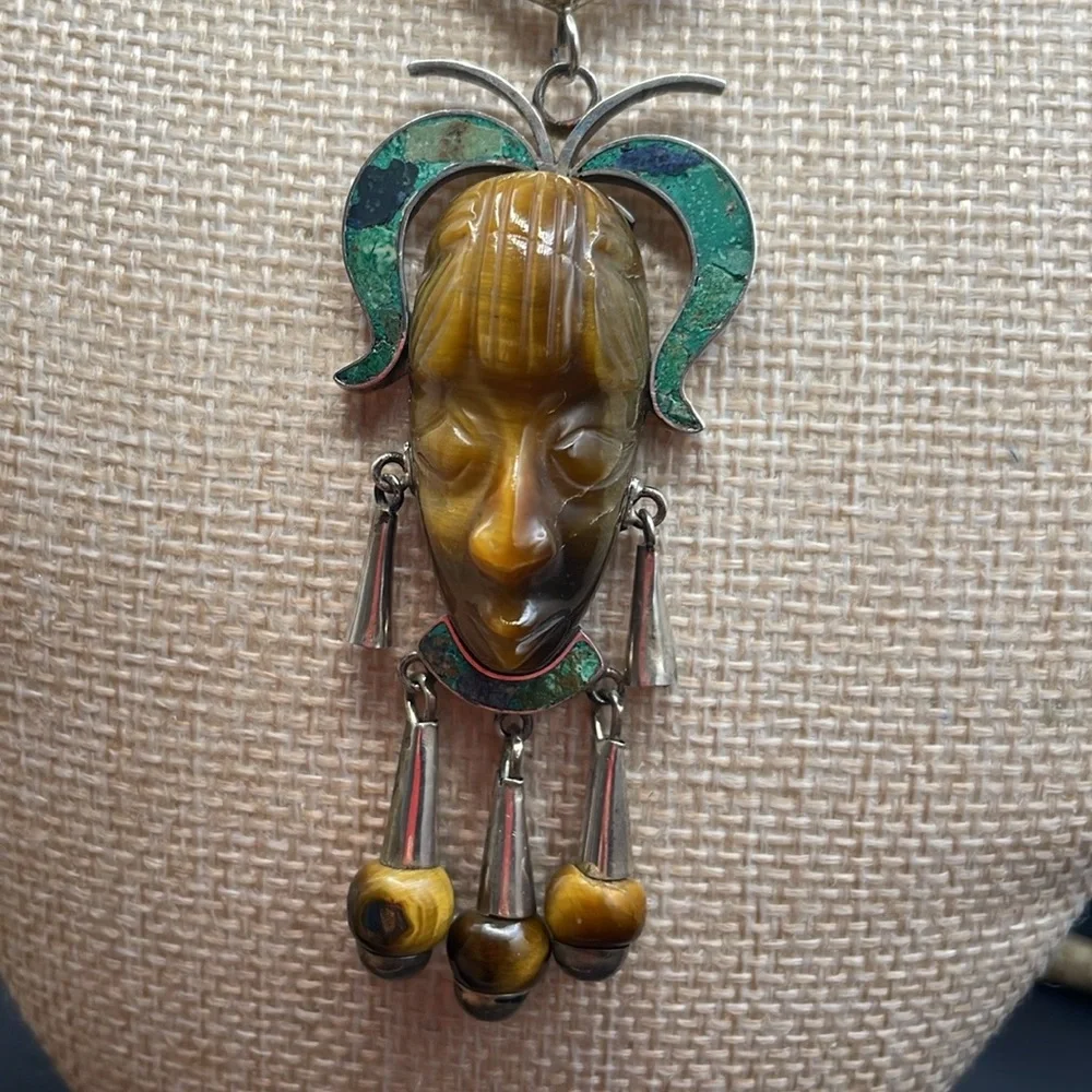 Taxco carved tigers eye necklace A6 🔥 - Picture 4 of 8